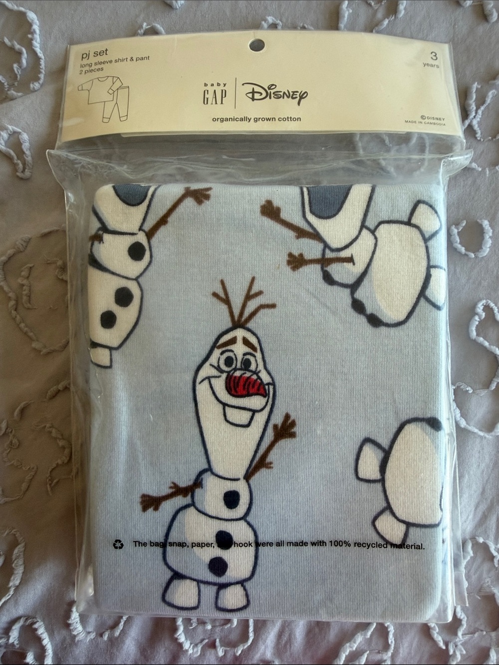 NWT Baby Gap x Disney Frozen Olaf Pajama Set 100% Organic Cotton Blue 3T / 3Y